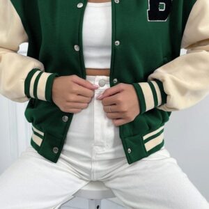 Cream Green Varsity Jacket