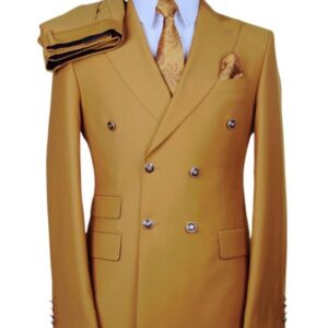 Gold lapel double breasted wedding suit